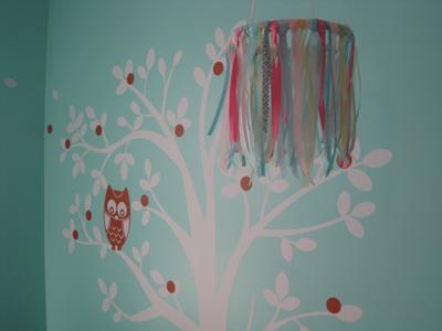 Ribbon Baby crib mobile and owl tree nursery wall decal