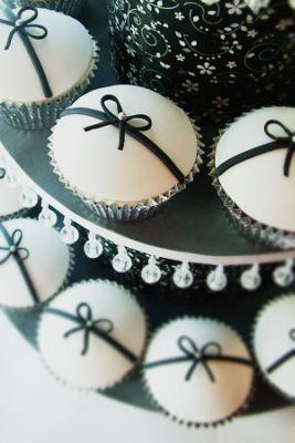 Black and White Baby Shower Cupcakes with Silver or Pearl Bead Non Pareil