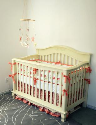 Peach and Ivory Baby Girl Nursery with Cherry Crib Bedding