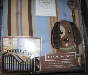  Kenneth Brown Designer Blue and Brown Handsome Puppy Baby Nursery Bedding