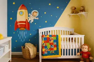 Curious George astronaut in outer space baby nursery room theme
