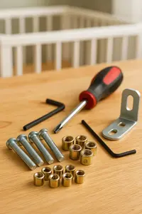 Baby crib replacement parts including barrel screws bolts tools and hangers