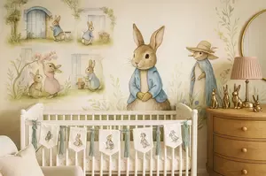 Beatrix Potter Peter Rabbit baby nursery room theme with a wall mural painting and decor