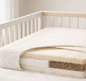 Best non toxic crib mattress in a softly lit nursery with clean natural materials