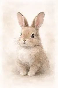 Vintage style bunny nursery printable wall art with soft neutral background for Easter and spring decor