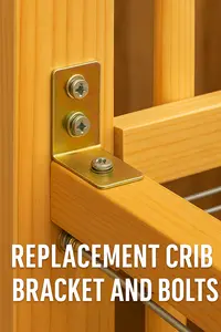 Replacement crib bracket  bolts hardware installed on wooden crib frame