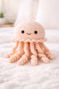 Free crochet jellyfish pattern made as a soft amigurumi toy and baby lovey