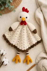 Crochet rooster baby lovey pattern with farm animal details for a handmade baby gift