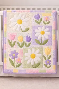daisy crib quilt pattern with lavender purple petals and yellow center