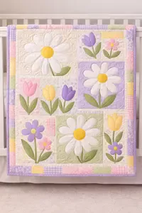 daisy crib quilt pattern with lavender purple petals and yellow center