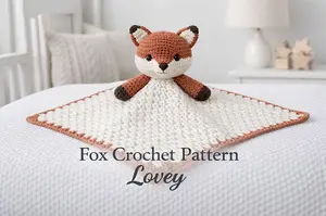 Fox crochet pattern made as a cute stuffed fox that can also be turned into a baby lovey blanket