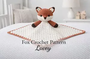 Fox crochet pattern made as a cute stuffed fox that can also be turned into a baby lovey blanket