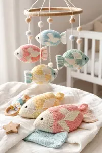 Free fish knitting pattern tile idea for toys, loveys, and DIY crib mobiles