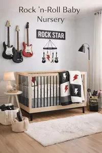 Baby rock and roll guitar nursery theme decor ideas