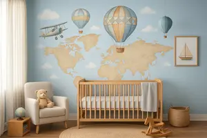 Hot air balloon nursery adventure travel theme for a baby boy