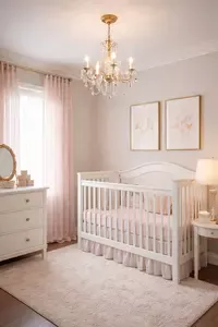 mall nursery with a delicate mini chandelier creating soft ambient lighting above a crib