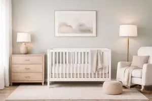 Beautiful nursery lamps styled in a cozy baby room with soft lighting