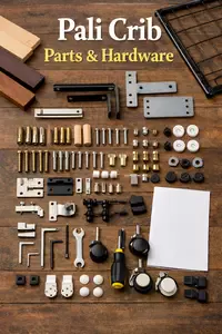 Pali crib parts overview showing original hardware components and fasteners