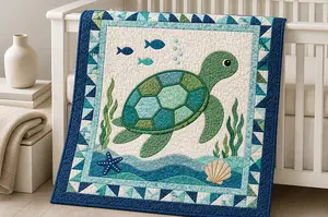 Sea turtle quilt pattern idea for a coastal baby nursery