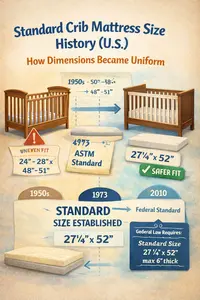 Standard crib mattress size history showing evolution of U.S. crib mattress dimensions over time