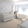 Baby blue and white boy nursery room with diamond and stripes wall painting technique paint