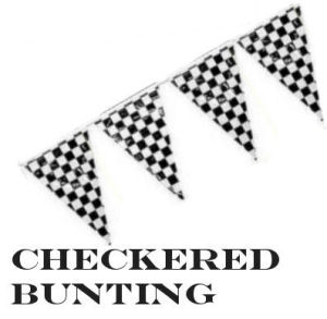 Black and white checkered flag bunting for a vintage cars theme baby nursery wall or window