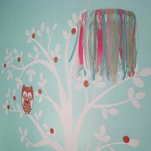 Baby girl aqua blue, white and pink owl nursery with wall tree mural