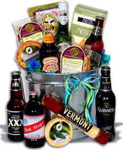 Beer theme gift basket perfect for new dads or any guy who appreciates a good cold brew.