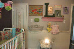 baby girl nursery bird theme decor decorations wall arrangement shelf shelves gallery wall