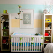 Aqua blue and yellow citrus fruit color baby nursery wall painting technique