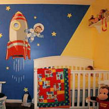 Curious George the Astronaut Outer Space Rocket Ship Baby Nursery Theme Wall Mural Art