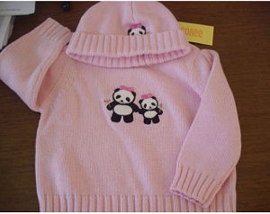 Baby girl pink crochet panda bear baby beanie hat and sweater set.