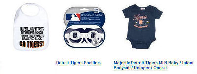 Baby Detroit Tigers baseball clothes, pacifiers, bibs and baby shower gifts ideas