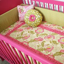 Baby girl hot pink and green floral nursery with floral crib bedding