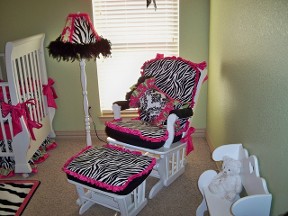 Black, white and hot pink custom baby nursery decor with zebra print fabric