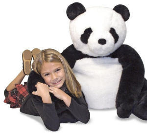 Giant plush stuffed panda bear toy.