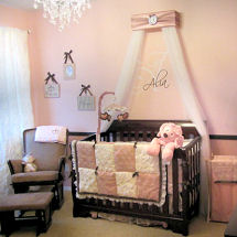 Little princess baby nursery theme decor with custom made personalized crib crown monogrammed with girl initials or name