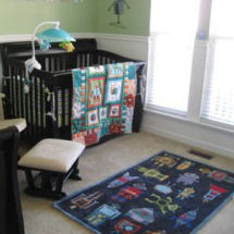 Baby boy robot theme nursery with robot crib set quilt,rug and mobile