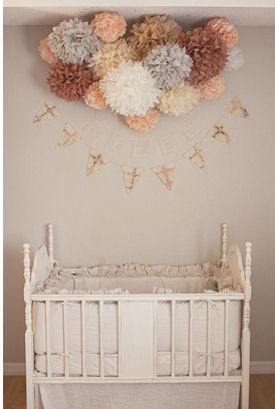 Peach pink ivory and gray baby girl nursery room