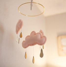 Custom cloud and raindrops baby crib mobile