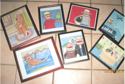 Framed Sock Monkey Baby Nursery Wall Art,monkey-baby-bedding.html Posters and Prints
