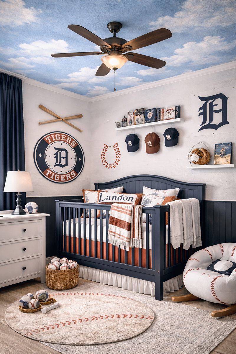 Our Baby Boy's Nursery Ceiling with 3D Clouds
