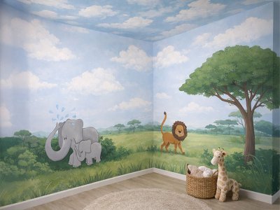 The sweet mother elephant with her baby elephants are a favorite part of our baby boy's jungle safari nursery theme.  