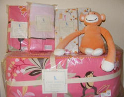 pottery barn pink baby girl monkey baby crib bedding nursery set decor quilt