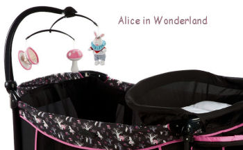 Alice in Wonderland Tea Party Bunny Rabbit theme baby play yard in black and pink