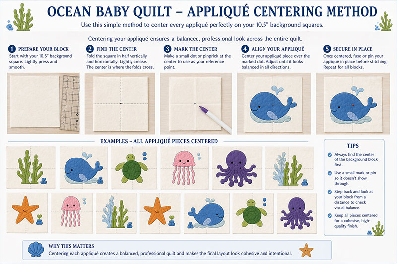 centering applique on quilt block using fold method