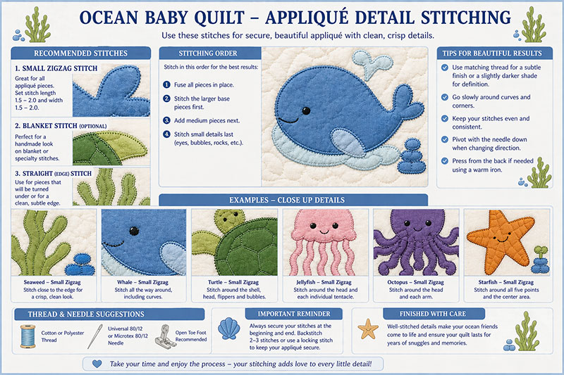 applique stitching detail on quilt block