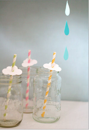 April Showers Umbrella theme baby shower decorations on beverage straws for mason jars