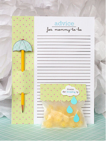 April showers baby shower theme umbrella cut out shapes to decorate a pencil for games