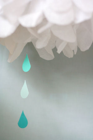 April showers rain cloud homemade tissue paper mobile raindrop cutouts